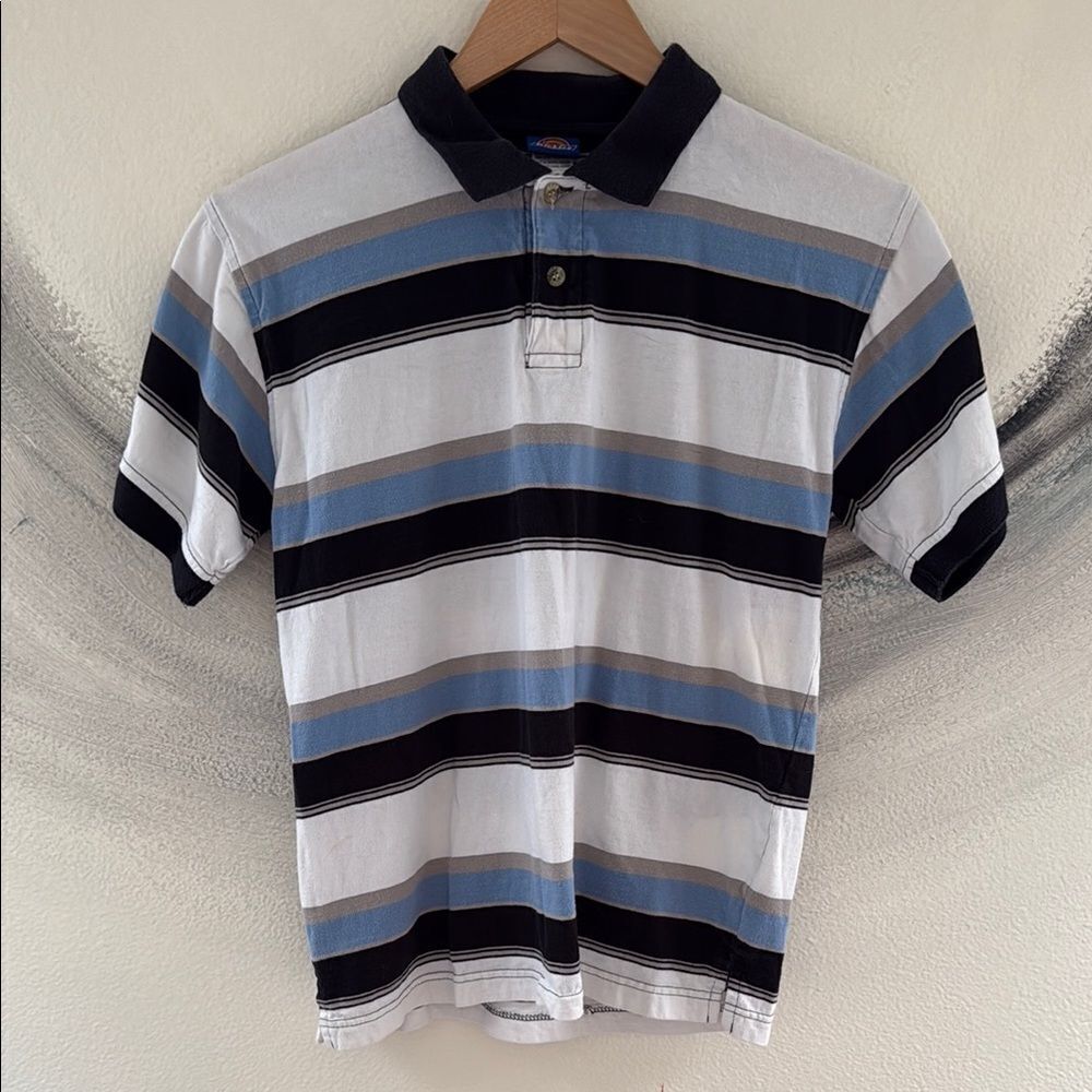 Dickies 💯 cotton Boys Striped Polo Shirt - Black, Blue, Gray size Medium 12/14.